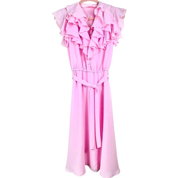 Pink sheer flowy dress, XS-S, Romantic Ruffles, Feminine Whimsy Vintage Vibe - Picture 1 of 9